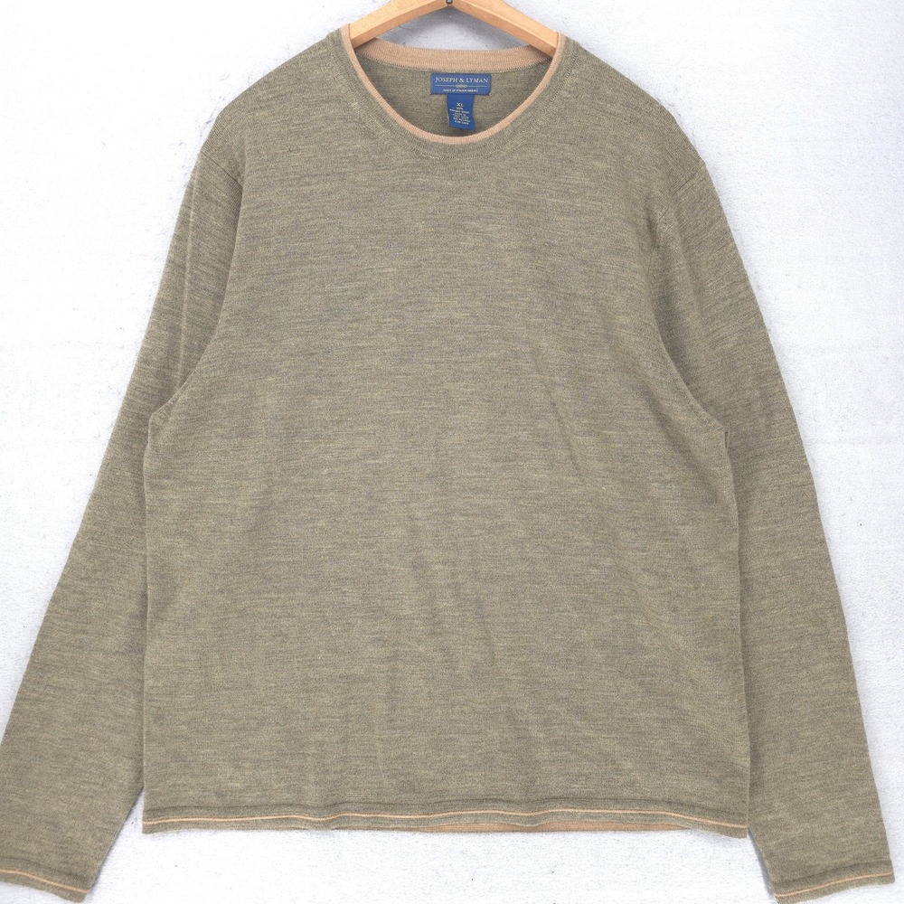 Joseph & Lyman Sweater Mens XL Green 100% Merino Wool Crewneck Knit Pullover